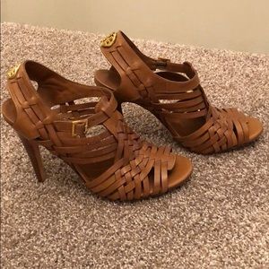 Tory Burch Nadia Huarache woven leather heels EUC